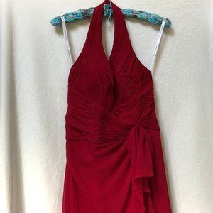 Deep Red Bridesmaid Dress Crinkle Chiffon